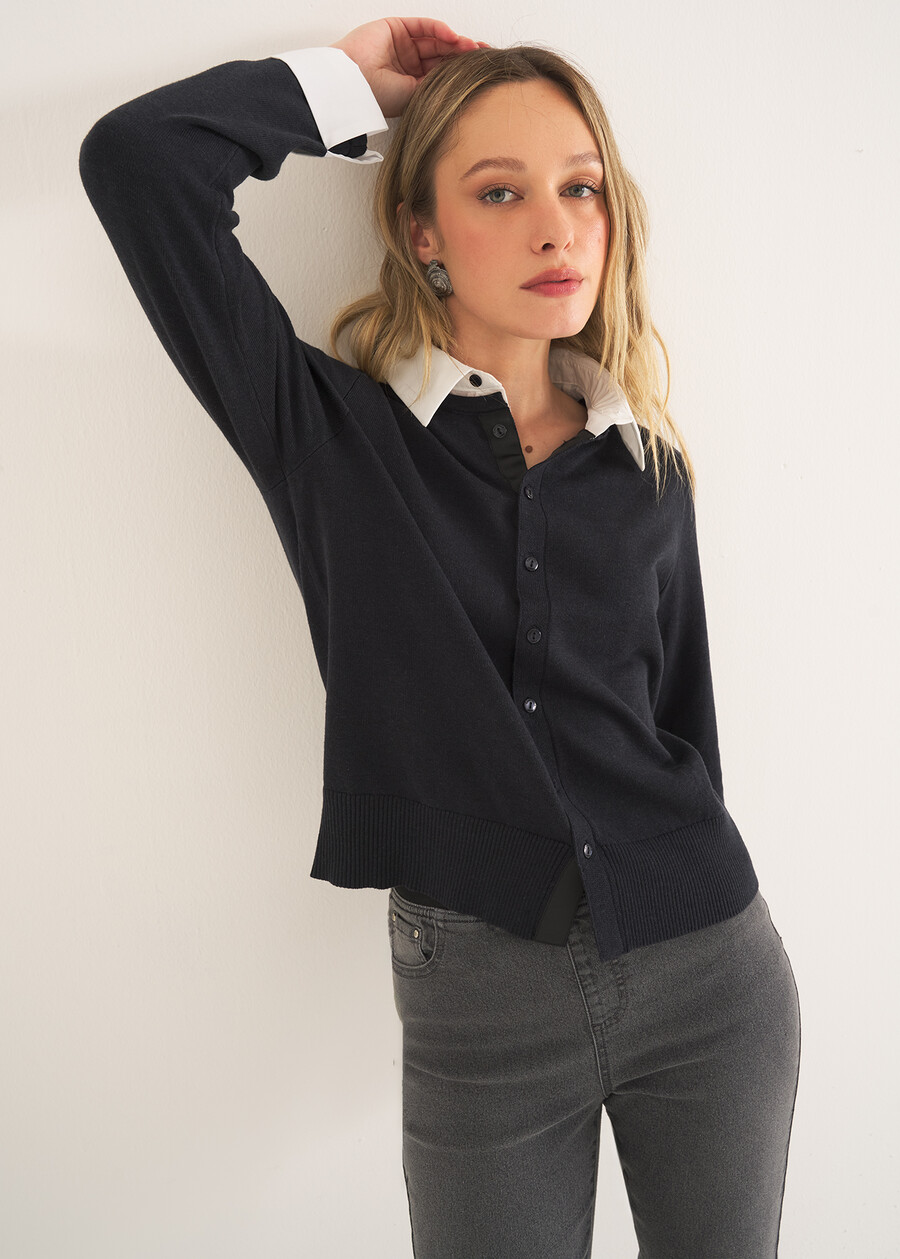 Cardigan Crazy con dettagli camicia BLUBIANCO WHITE Donna , immagine n. 2