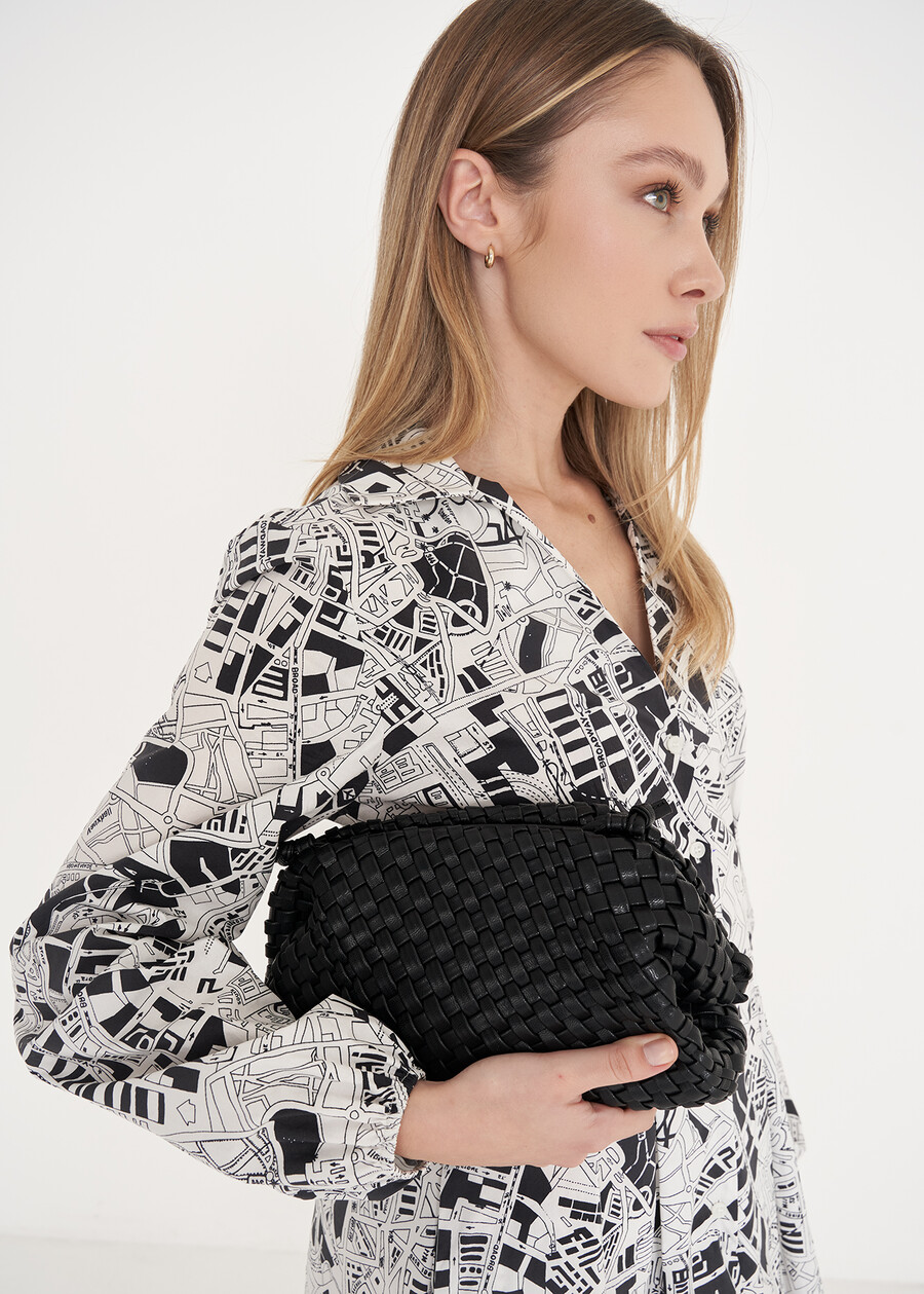 Bassina woven eco-leather clutch bag BIANCO BURRONERO BLACK Woman , image number 1