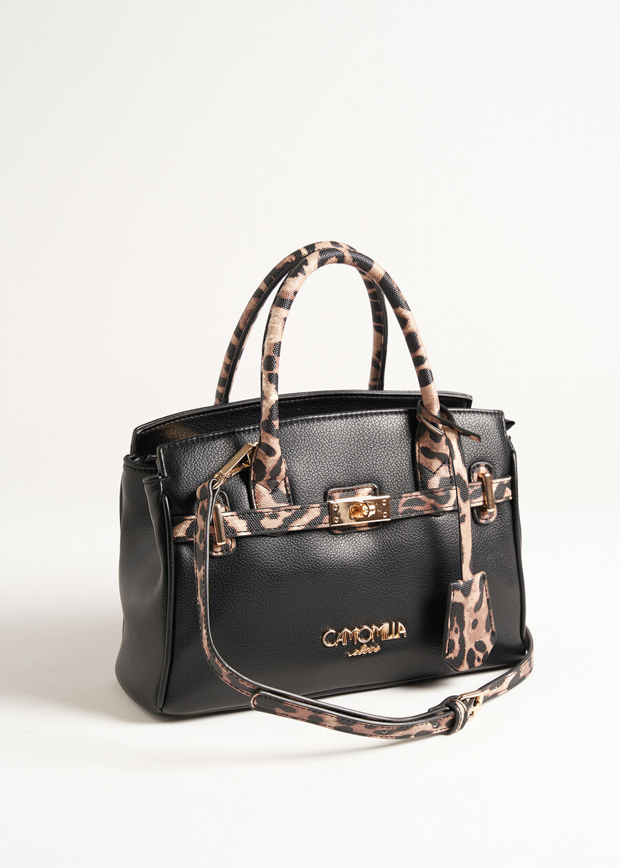 Belly Small animalier faux leather shopping bag NERO BLACK Woman , image number 2