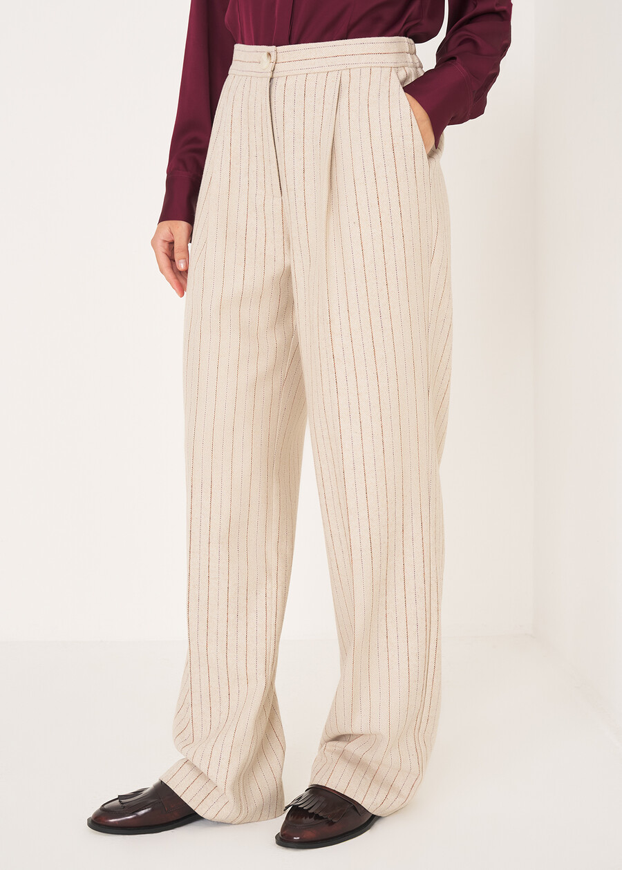 Pinstripe Double-Breasted Suit BEIGE ECRU Woman , image number 3