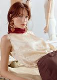 Tex Patterned Silk Top BIANCO WHITEBEIGE Woman image number 1