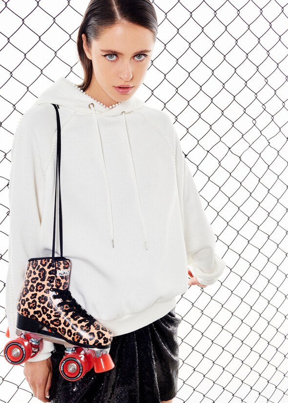 Felpa oversize Flash con pelrle BIANCO WHITE Donna null