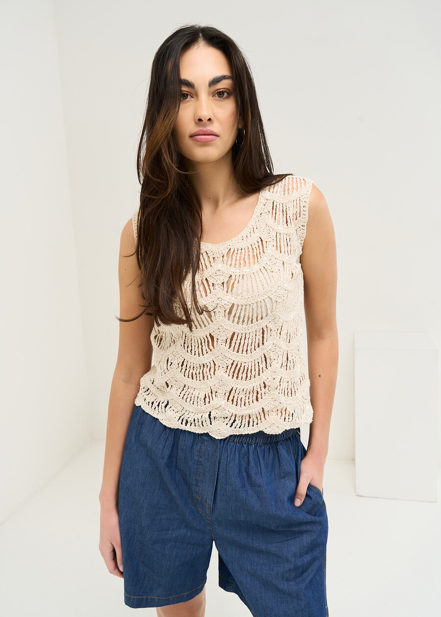 Top Thandra in filo giromanica BEIGE LIGHT BEIGE Donna , immagine n. 1