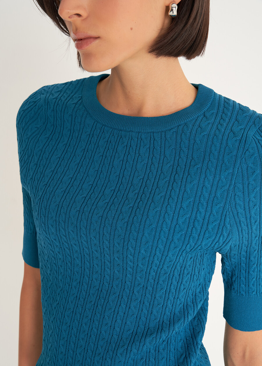 Maglia Marcel con lavorazione a treccia VERDE PAVONE Donna , immagine n. 2