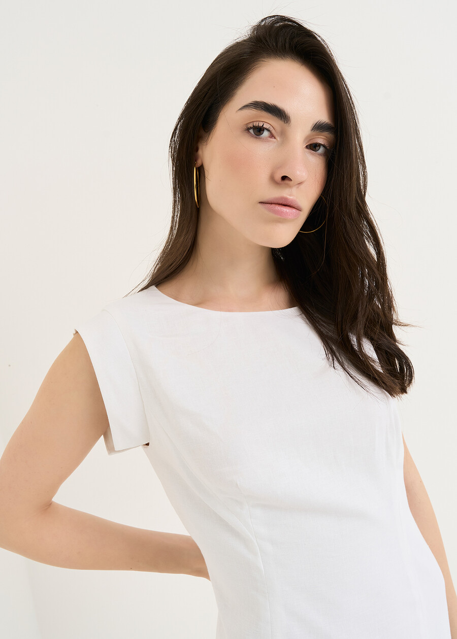 Abito Afef a tubino in misto lino ROSABIANCO WHITE Donna , immagine n. 3