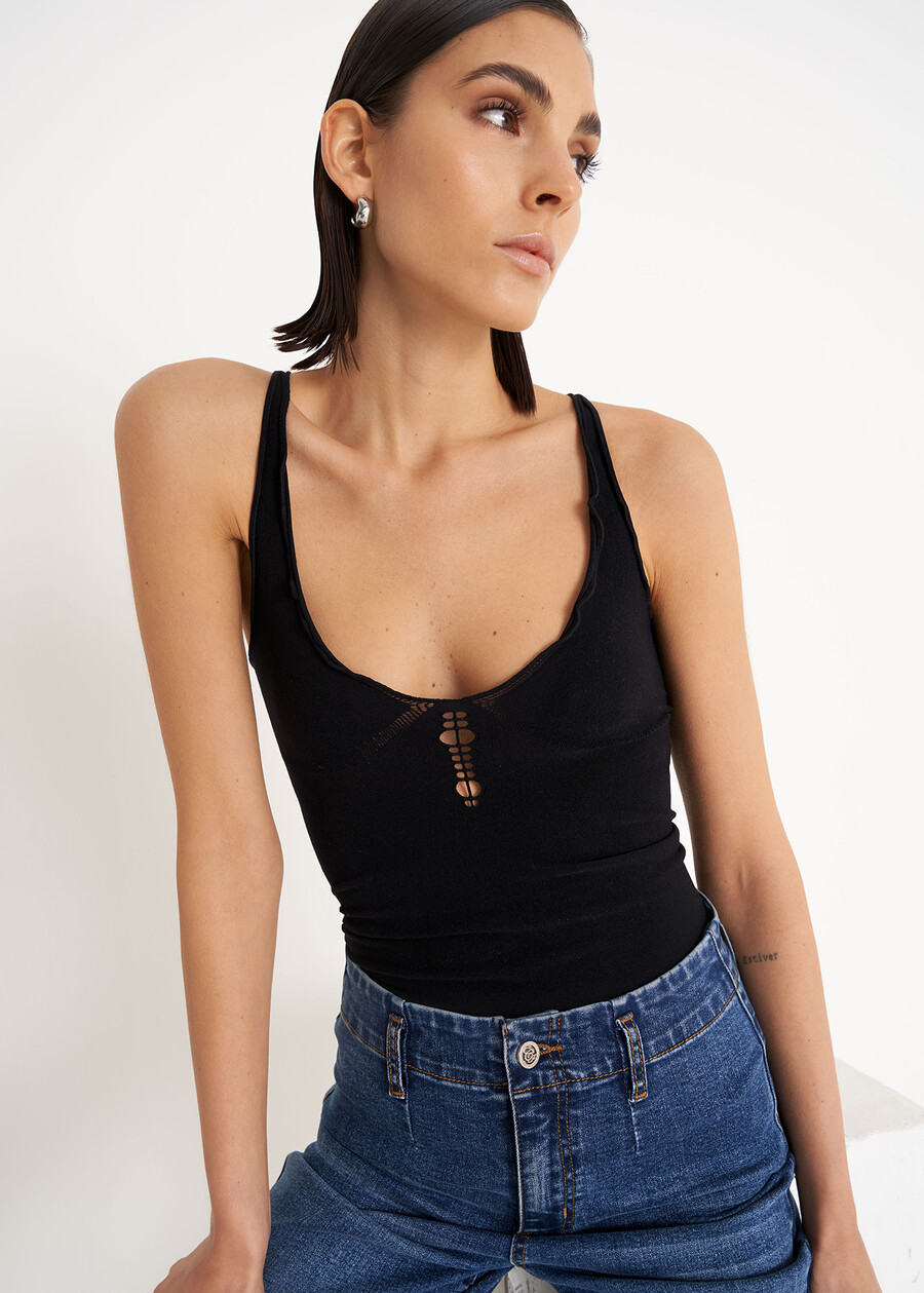 Top Thole in rete NERO BLACK Donna , immagine n. 2