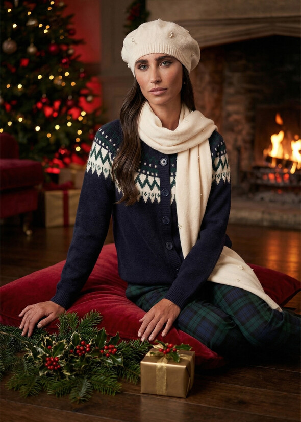 Gift Idea – Pearl-Embroidered Scarf e Matching Ber BEIGE LATTE Woman null