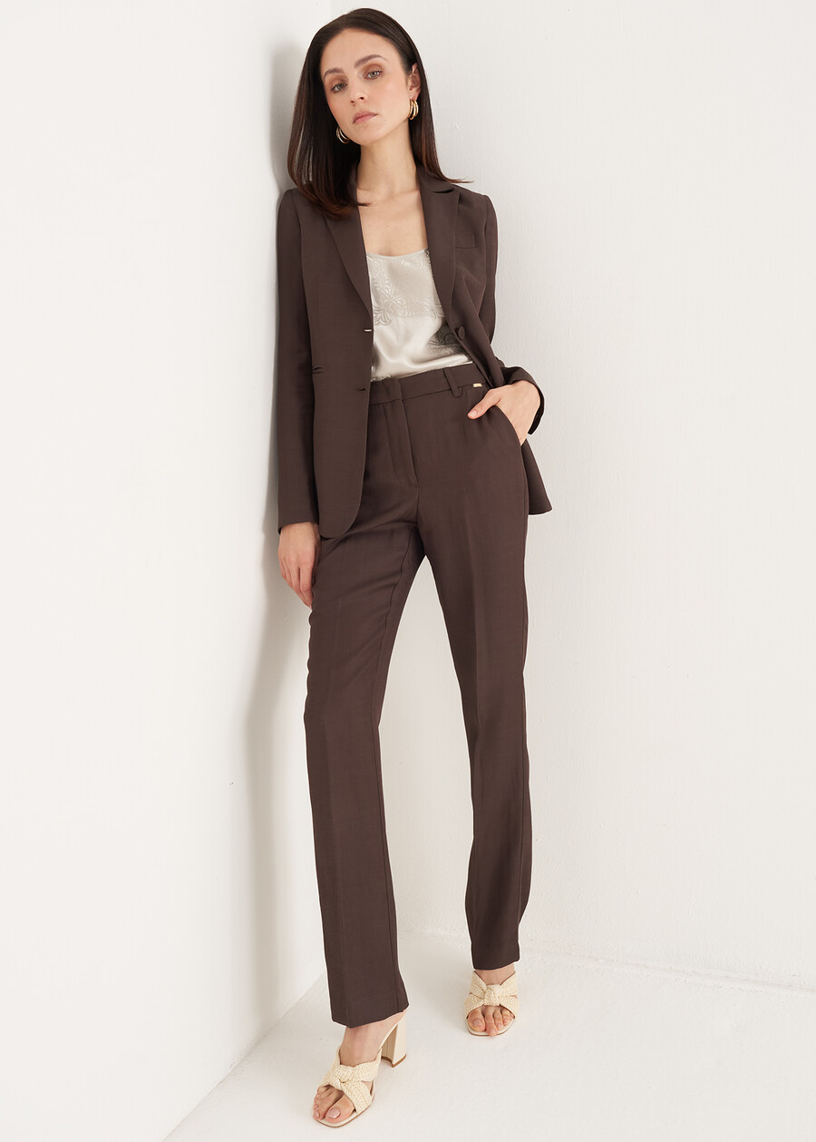 Pantaloni Jacqueline-L Lino e Viscosa MARRONE JAVAARANCIO CAROTENE Donna , immagine n. 2