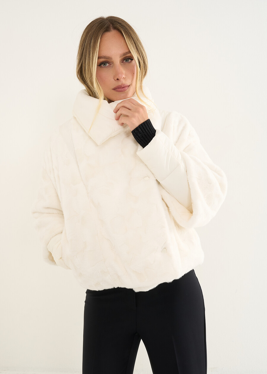 Piumino Percey a cappetta bimateriale BIANCONERO Donna , immagine n. 1