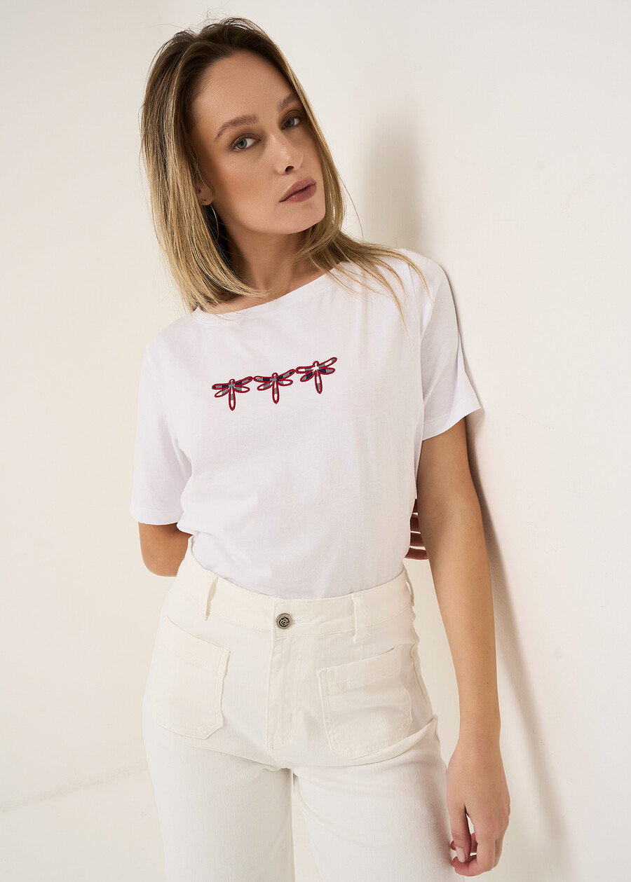 T-shirt Seymur con ricamo libellula BIANCO WHITE Donna , immagine n. 1