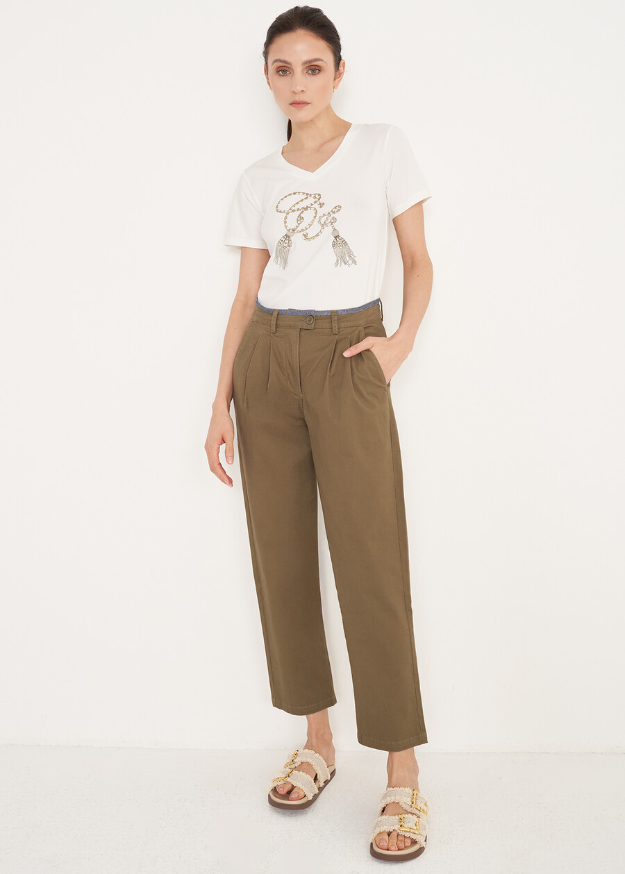Pantaloni Paride A Sigaretta BEIGEVERDE ALGA Donna , immagine n. 1