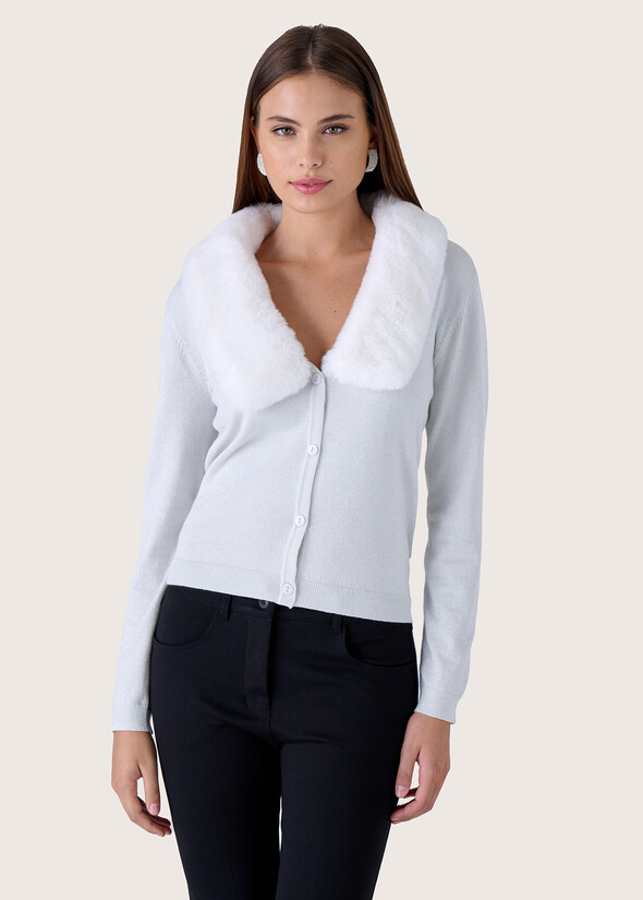 Cardigan Cristal collo in ecopelliccia BIANCO WHITE Donna null