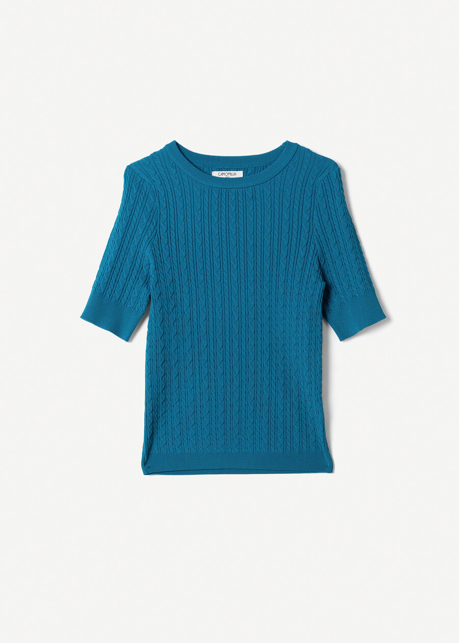 Maglia Marcel con lavorazione a treccia VERDE PAVONE Donna , immagine n. 4