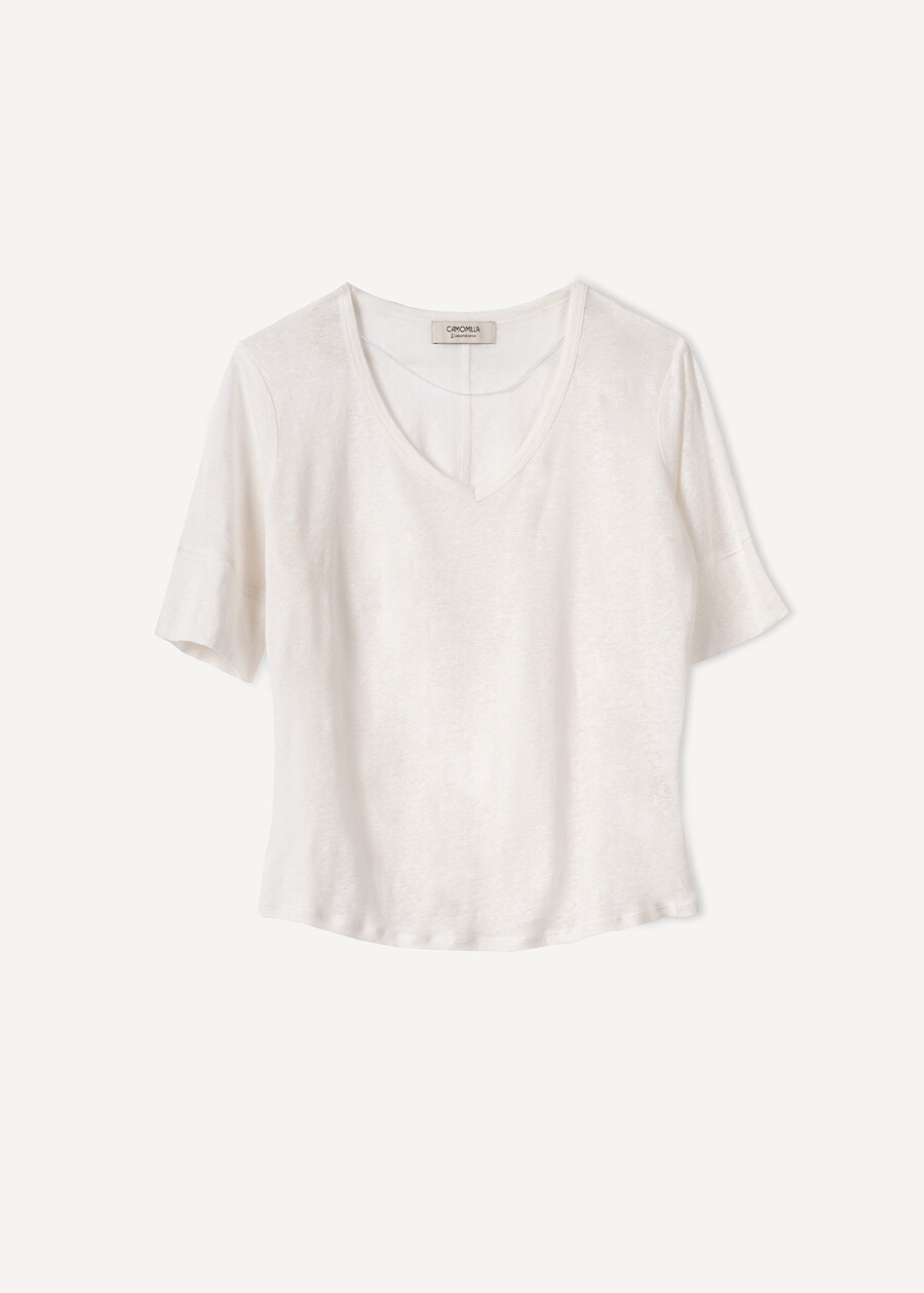 T-shirt Skyper in lino con scollo a V BEIGEMARRONEBIANCO WHITE Donna , immagine n. 5