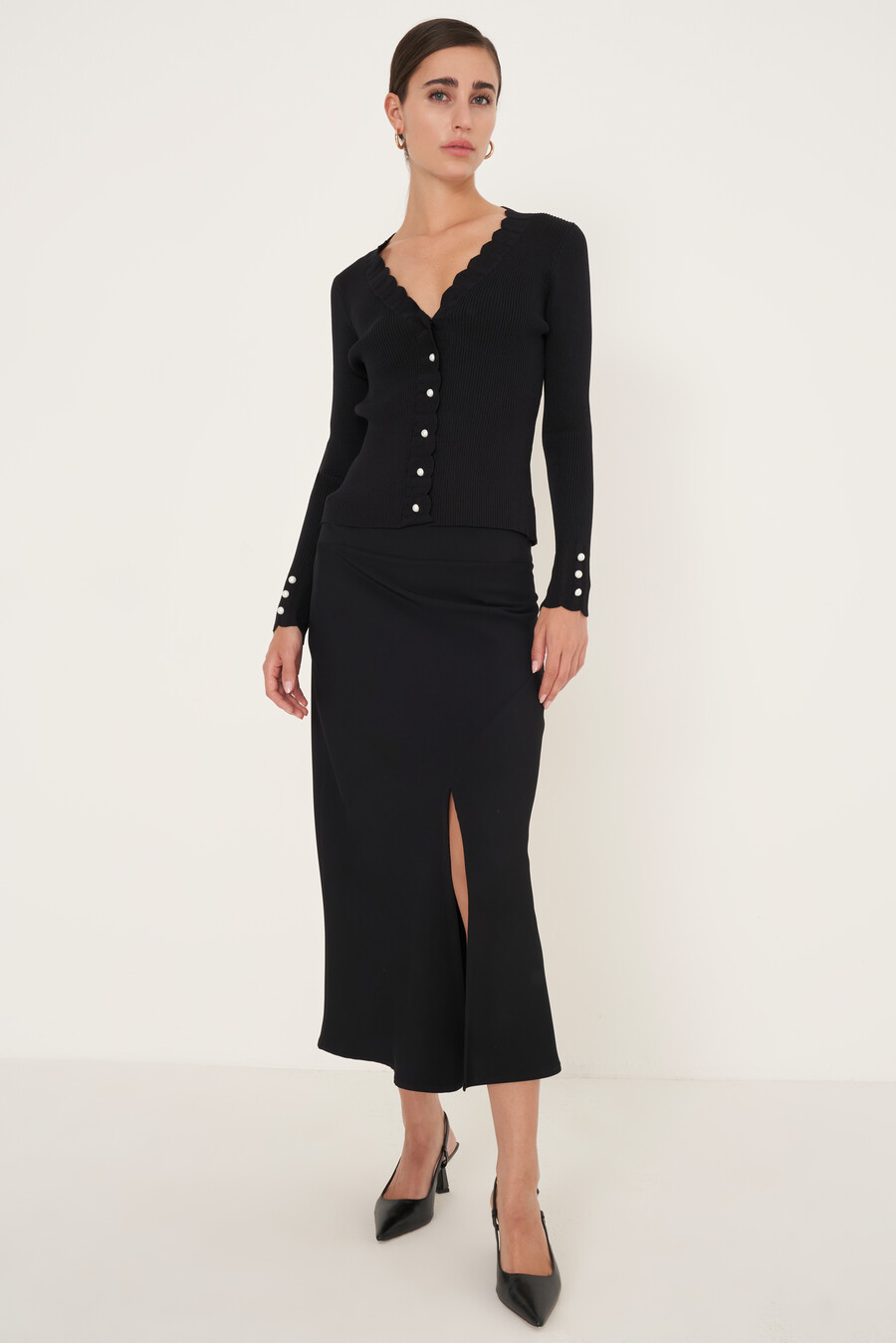 Cher cardigan with pearl-effect buttons NERO BLACK Woman , image number 4