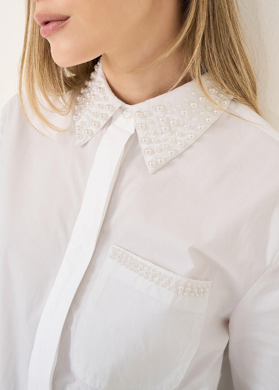 Camicia Caya cotone e perle BIANCO WHITE Donna , immagine n. 3