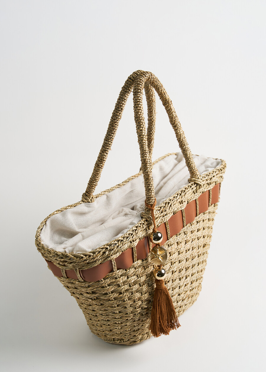 Briges straw and faux leather tote BEIGE DESERT Woman , image number 3