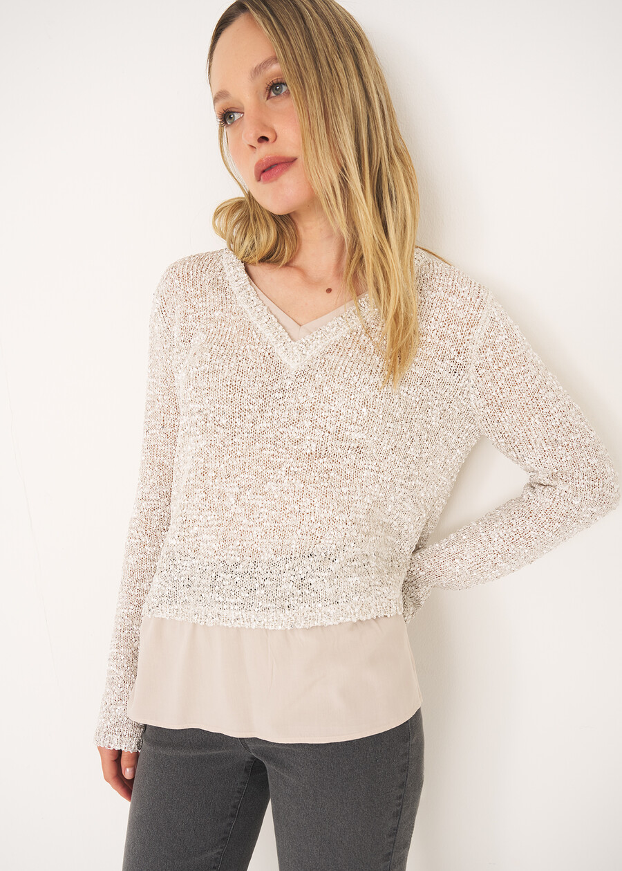 Met sweater with satin ruffle

 BEIGE SABBIA Woman , image number 1