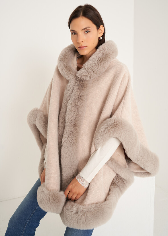 Mantella Moyra in maglia ed ecopelliccia BEIGE LATTE Donna null