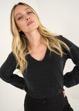 T-shirt Silvy in lurex con scollo V NERO Donna immagine n. 1