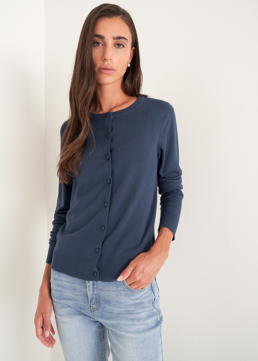 Cardigan Cristal girocollo BLU MIDNIGHTGRIGIO DARK GREY Donna , immagine n. 1