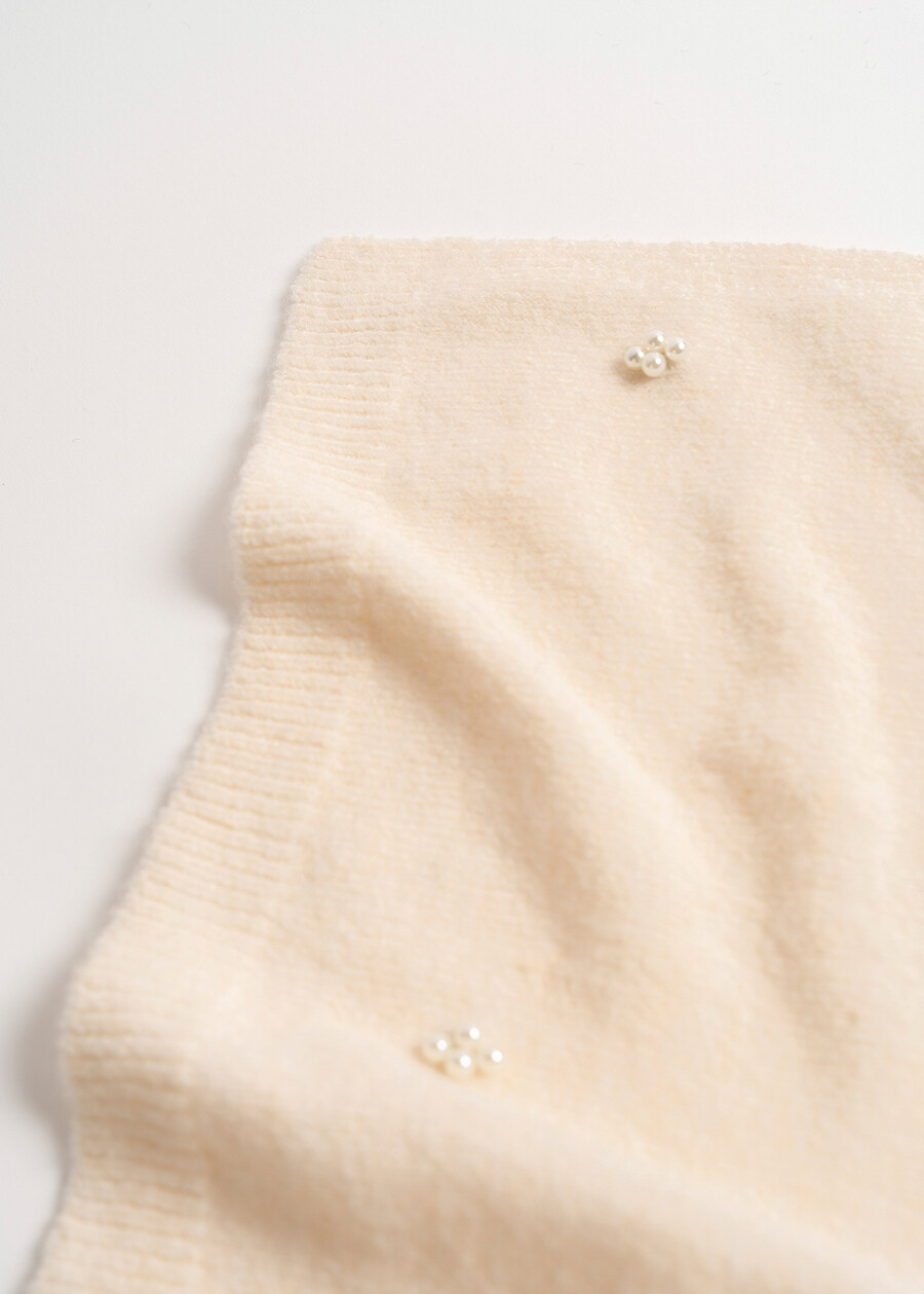 Sarym scarf with micro pearls NERO BLACKBEIGE LATTE Woman , image number 3