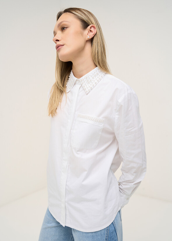 Caya cotton and pearl shirt BIANCO WHITE Woman null