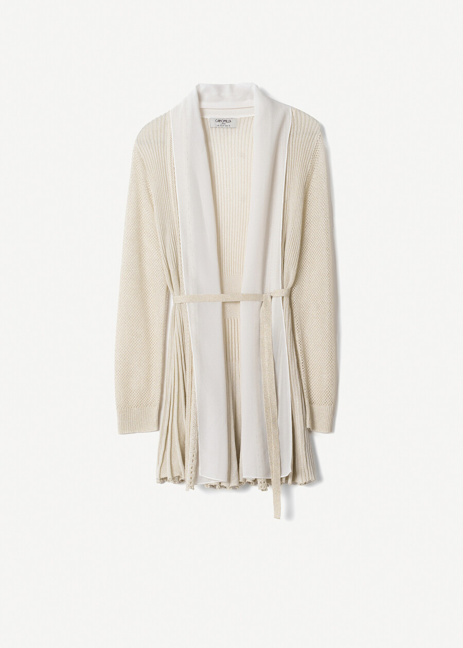 Cardigan Caren in filo con cinta BEIGE LIGHT BEIGENERO BLACK Donna , immagine n. 5