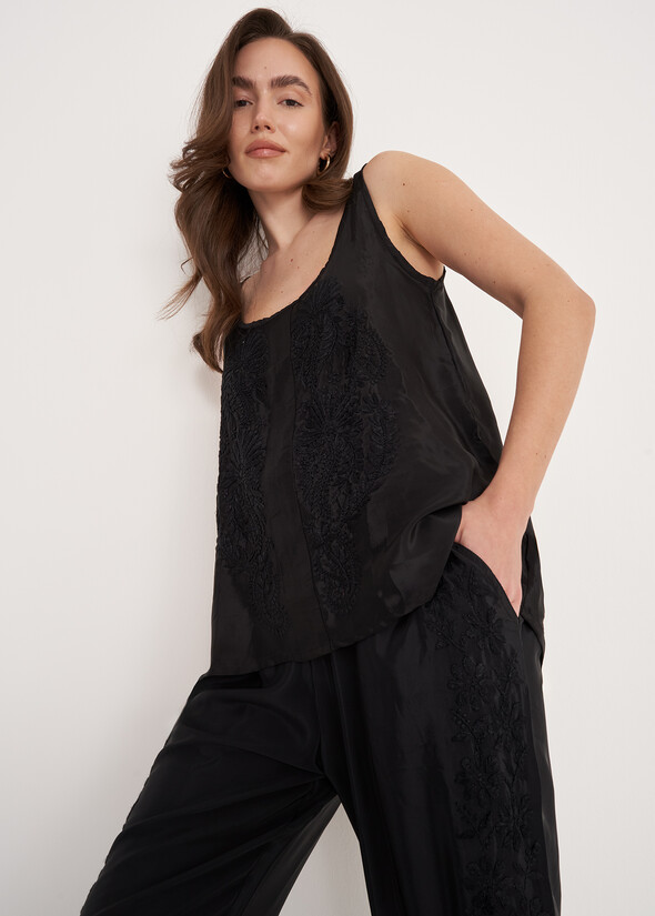 Top Tais Con Ricamo NERO BLACK Donna null