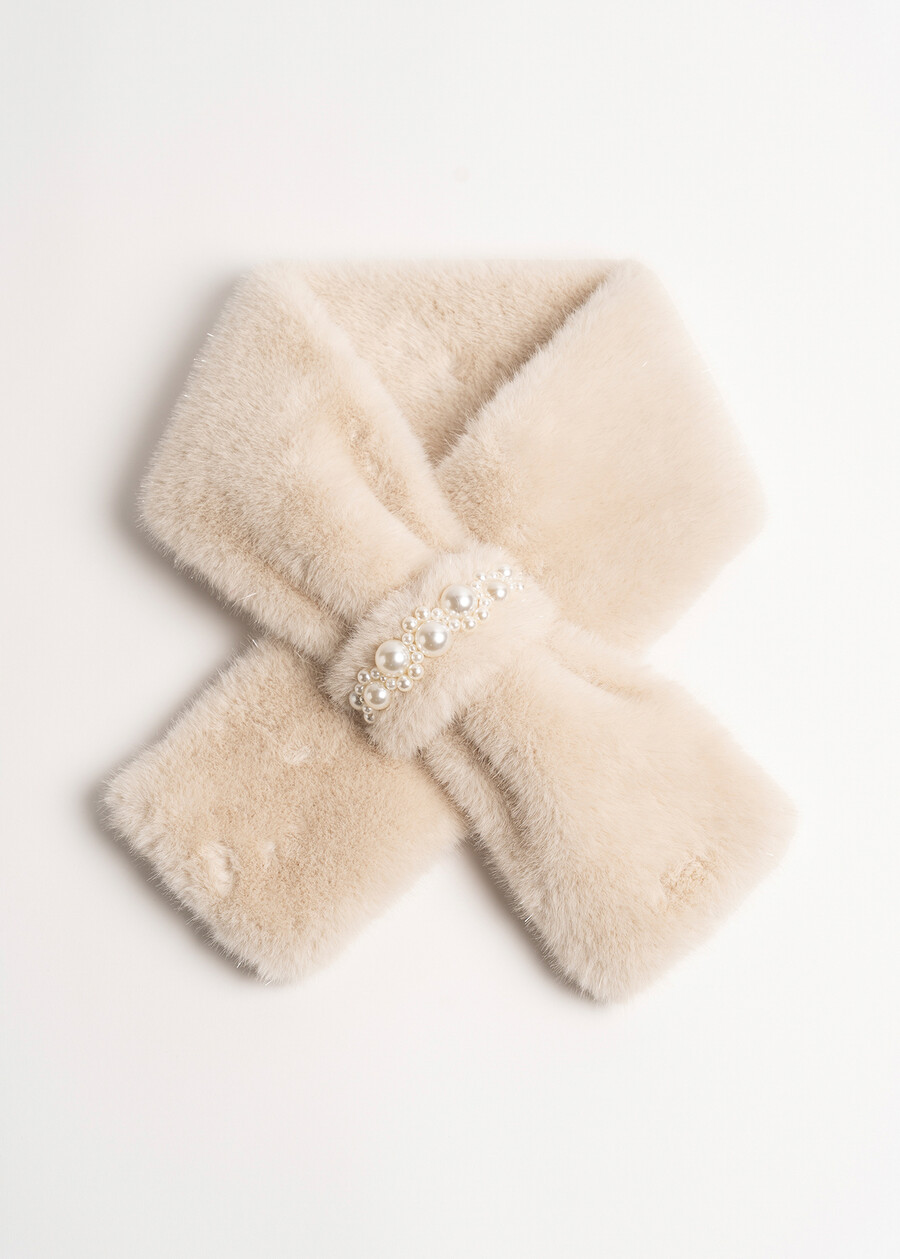 Stefy faux fur collar with pearls NERO BLACKBEIGE LATTE Woman , image number 3
