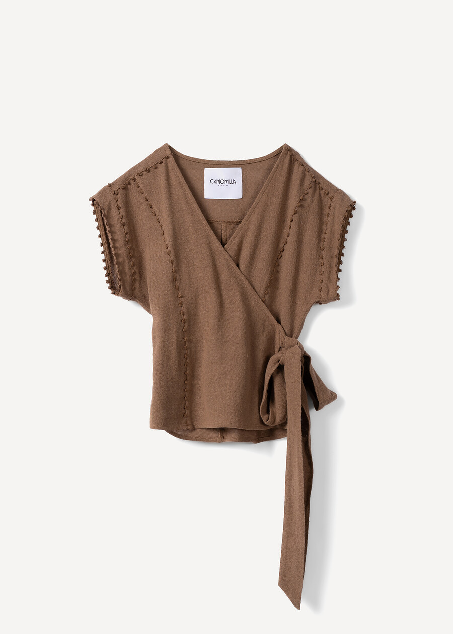 Blusa Blix avvolgente in cotone MARRONE Donna , immagine n. 6