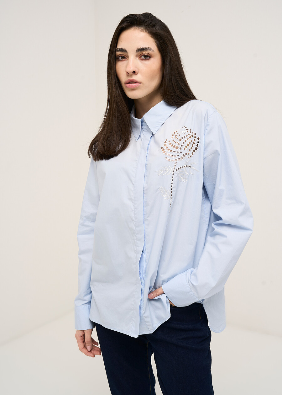 Cataya cotton inlay shirt BIANCO WHITEAZZURO AZZURRO Woman , image number 1