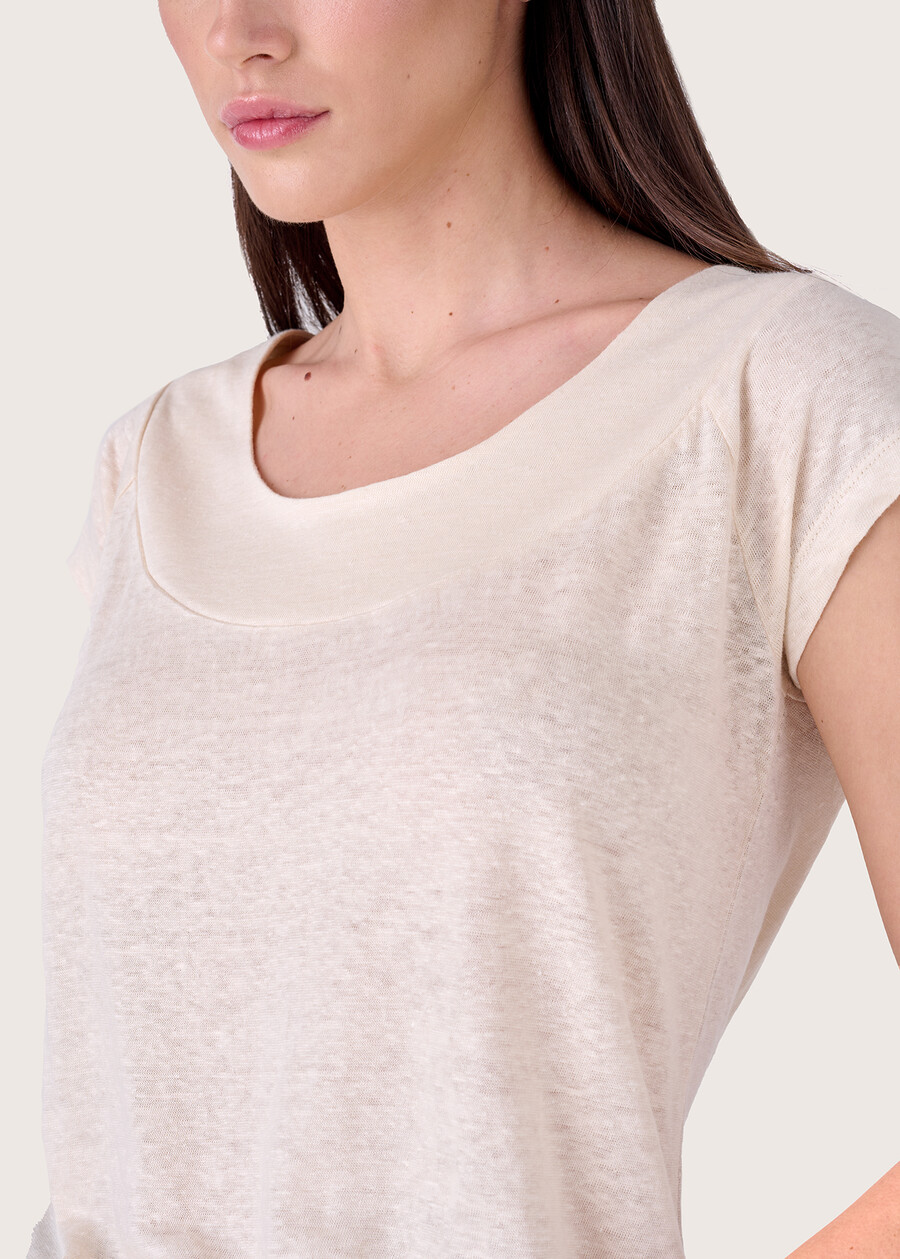 Sue 100% linen t-shirt BEIGE ECRUBLU MAIOLICA Woman , image number 2