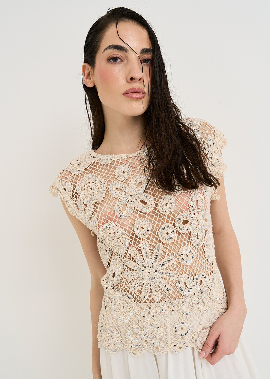 Top Taiger in filo con paillettes BEIGE LIGHT BEIGE Donna , immagine n. 1