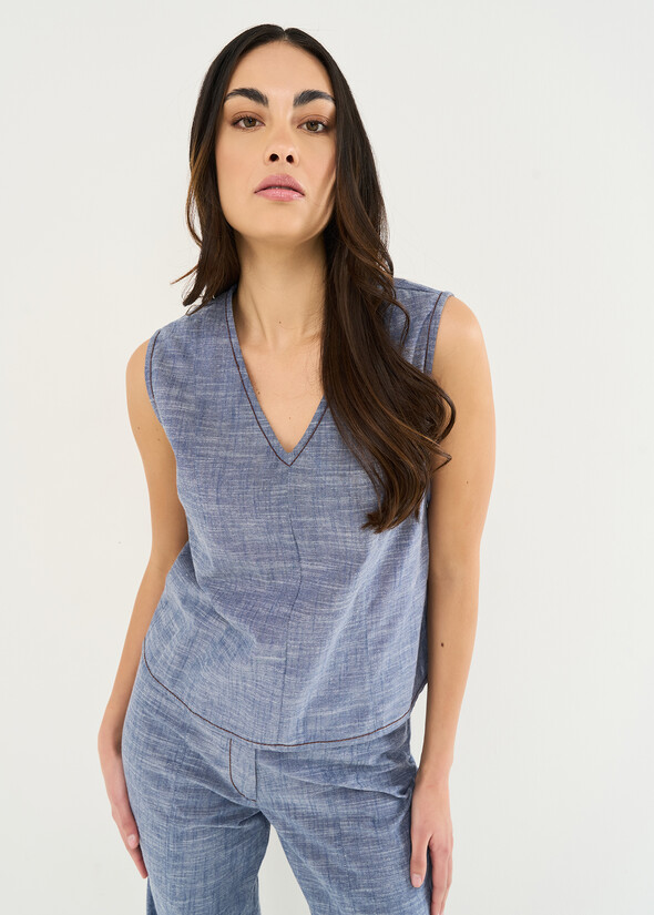 Top Taigo basic con scollo a V DENIM Donna null