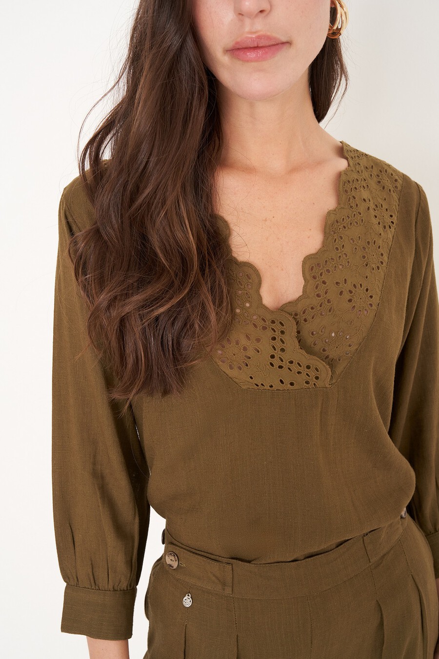Blusa Blues in viscosa e lino
 BEIGE DOESKIN VERDE ALGA Donna , immagine n. 2