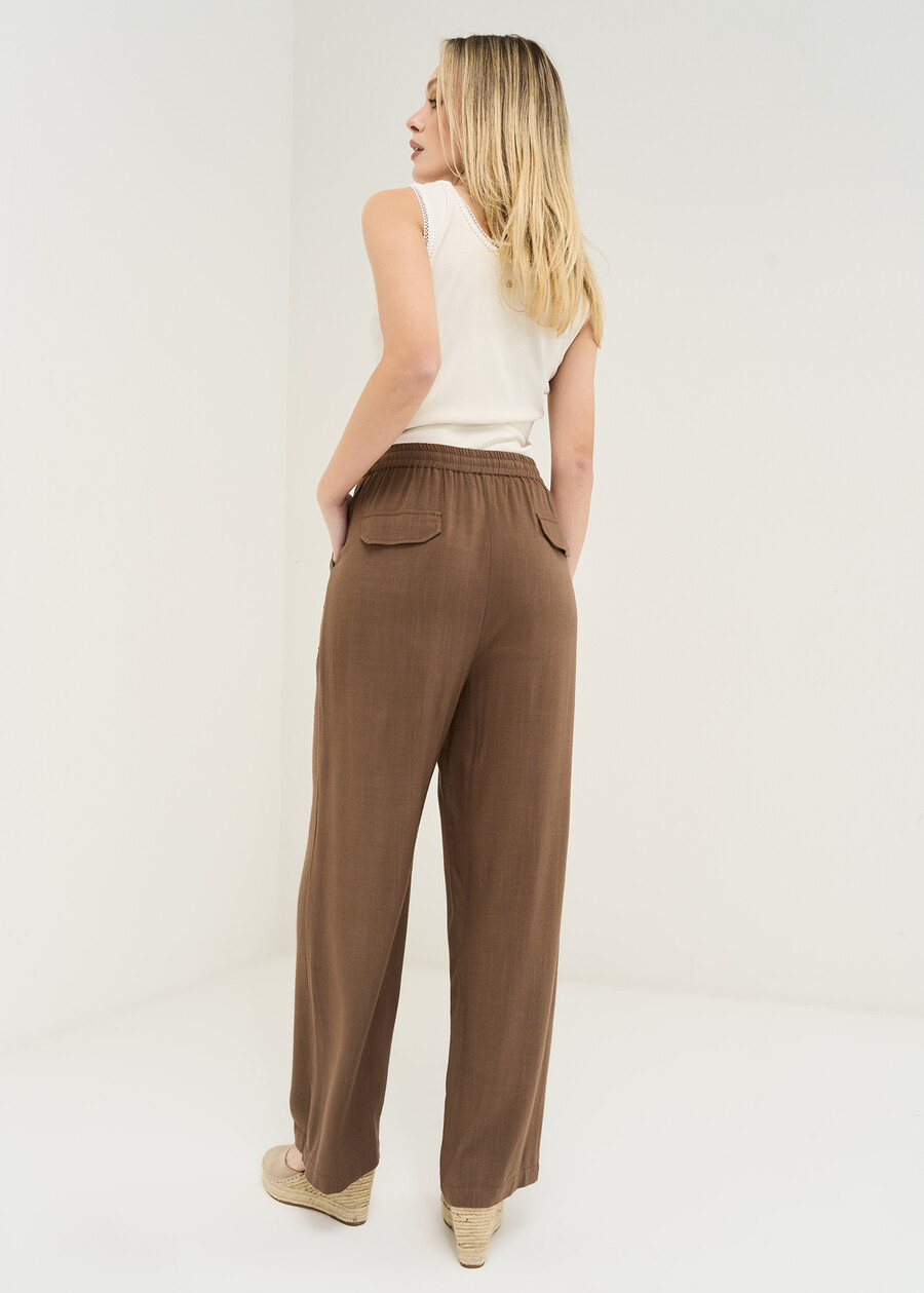 Pantaloni Poly in viscosa e lino MARRONE Donna , immagine n. 4
