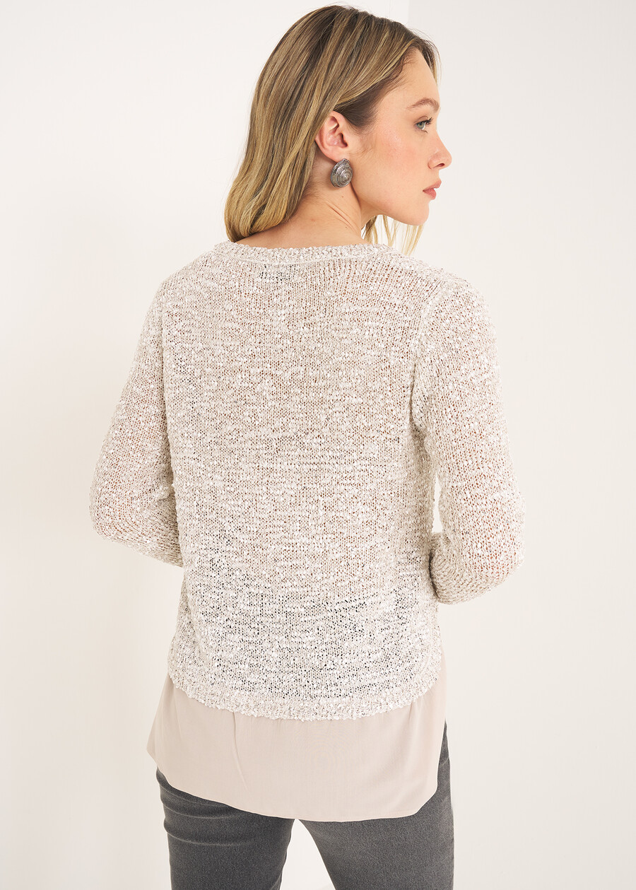 Met sweater with satin ruffle

 BEIGE SABBIA Woman , image number 3