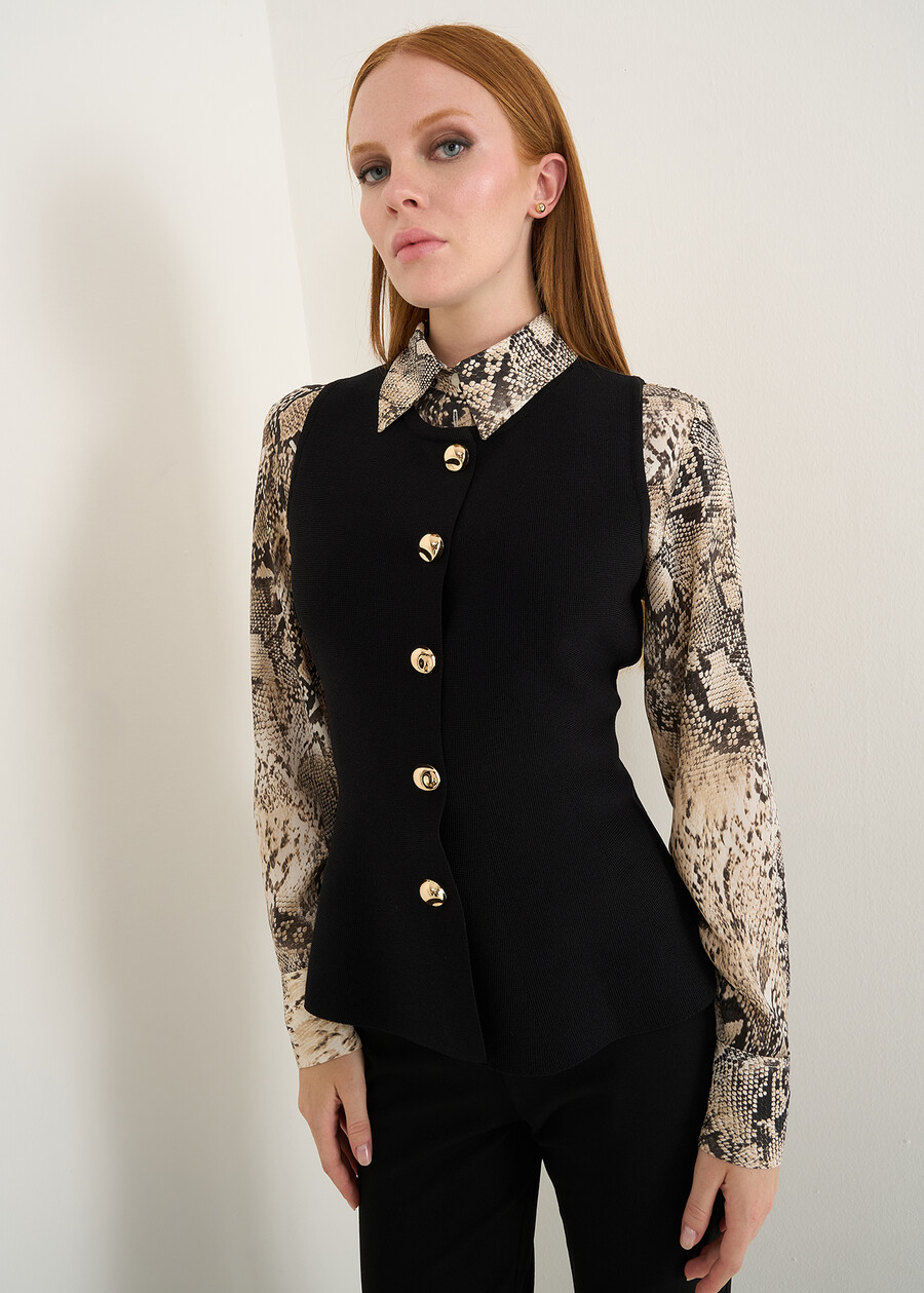 Gilet Gaia in punto Firenze con bottoni NERO Donna , immagine n. 1