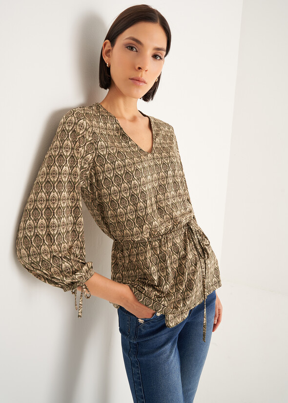Saffie printed T-shirt with waist belt VERDE ALGA Woman null