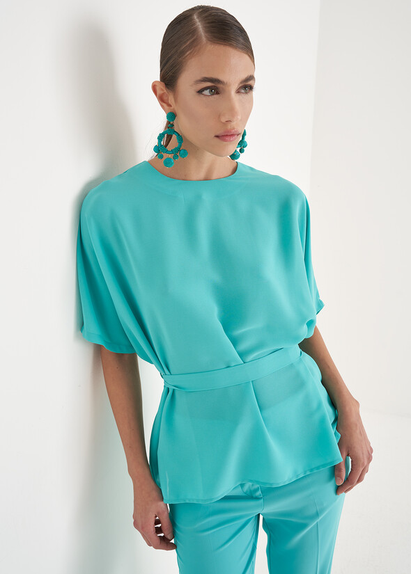 Blusa Benor in georgette BLUE TURCHESE Donna null