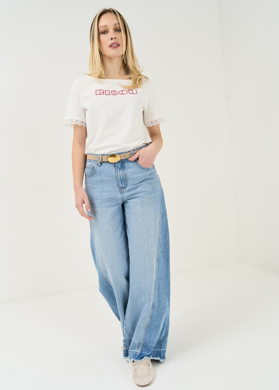 Summer T-shirt with lace and beads BIANCO WHITE Woman , image number 4