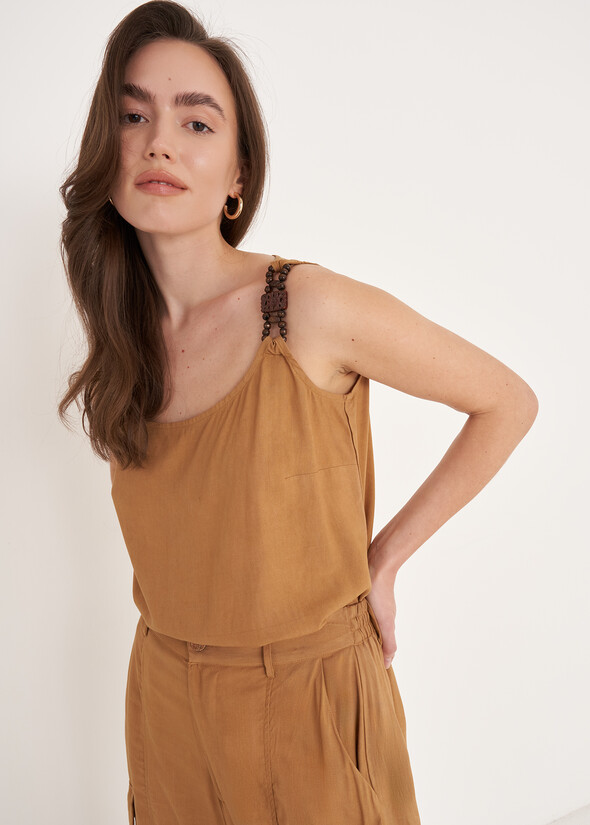 Thai Top with Wooden Detail BEIGE DUNE Woman null