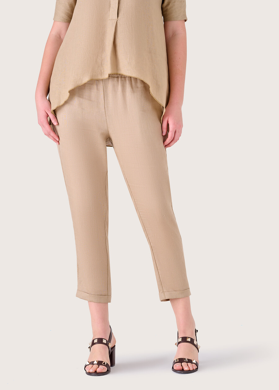 Pantalone Pierce 100% lino MARRONE TABACCO Donna , immagine n. 4