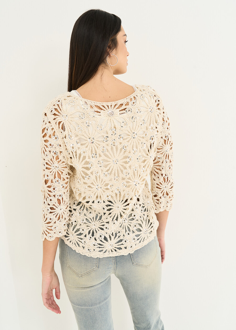 Cardigan Chiara cotone e paillettes BEIGE LIGHT BEIGE Donna , immagine n. 3
