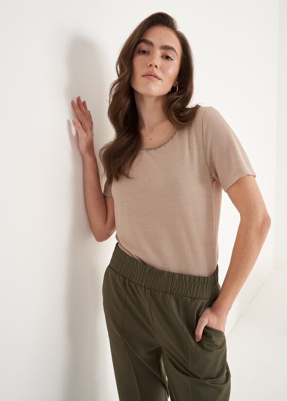 T-shirt Sierra Con Dettaglio Chiffon BEIGE SABBIA Donna null