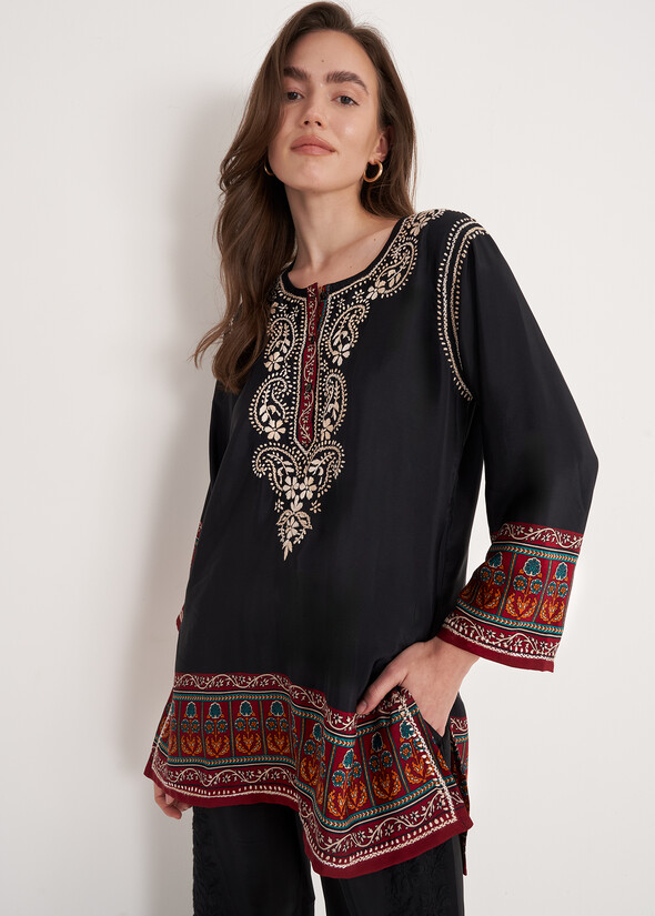 Blurta Printed Blouse with Embroidery NERO BLACK Woman null