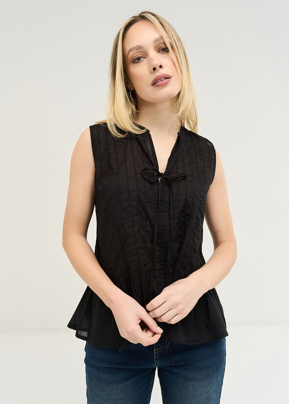 Tony cotton voile top with flounce NERO BLACK Woman null