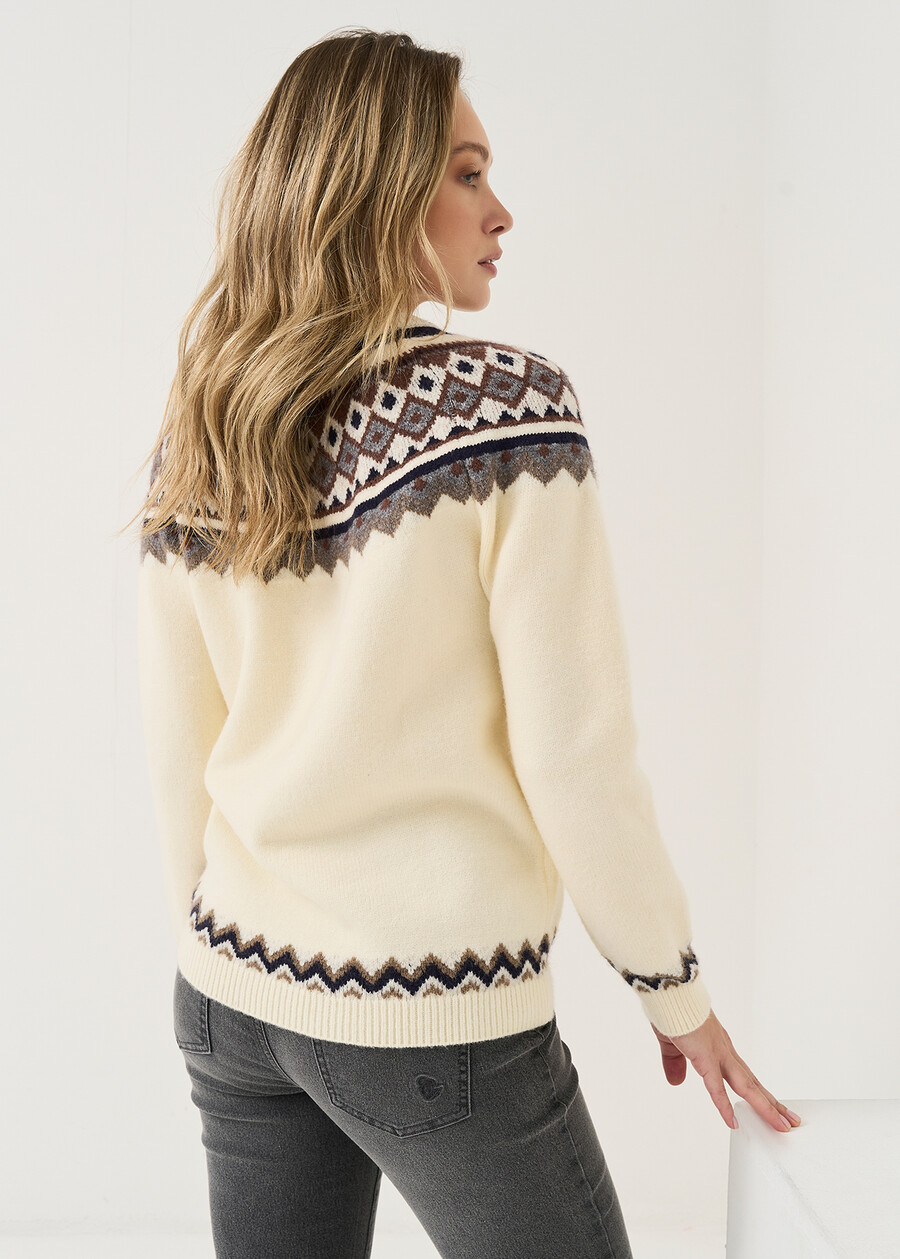 Miranda crewneck Norwegian pattern sweater BEIGE LATTE Woman , image number 3