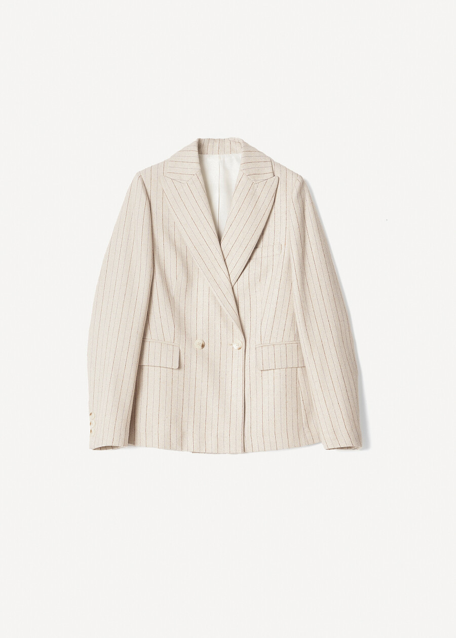 Pinstripe Double-Breasted Suit BEIGE ECRU Woman , image number 8